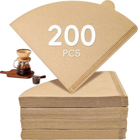 Gute Cone Coffee Filters, 200 Count 2-4 Cups Unbleached Natural Brown V02 Disposable Coffee Filter Paper, V-Shaped Pour Over Coffee Dripper and Drip Coffee Maker, Size 02 in Kuwait