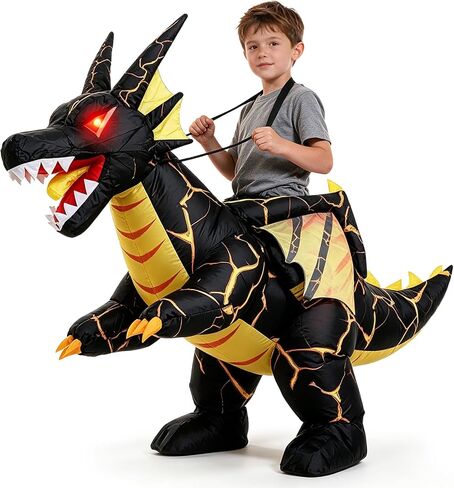 Inflatable Dragon Costume for Kids, Ride On Halloween Costume Light-Up Eyes in Kuwait