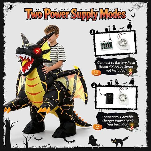 Inflatable Dragon Costume for Kids, Ride On Halloween Costume Light-Up Eyes in Kuwait