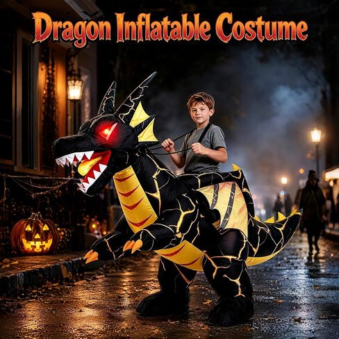 Inflatable Dragon Costume for Kids, Ride On Halloween Costume Light-Up Eyes in Kuwait