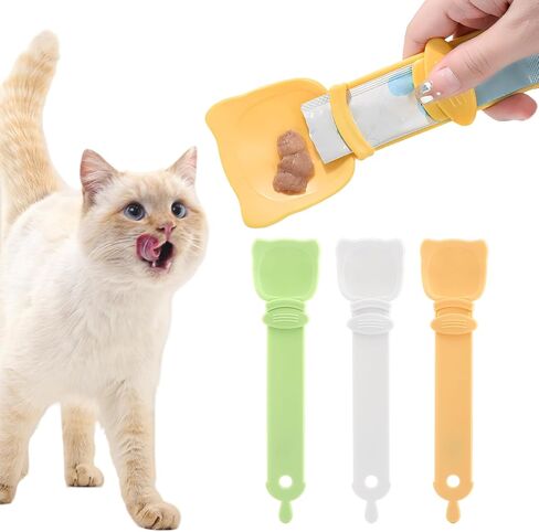 3 Pack Cat Strip Feeder Spoon, Cute Cat Head Pet Treat Squeezer in Kuwait