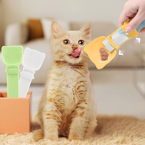 3 Pack Cat Strip Feeder Spoon, Cute Cat Head Pet Treat Squeezer in Kuwait