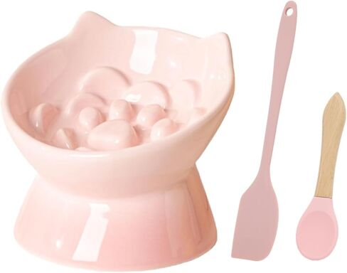 3 Pack Elevated Cat Slow Feeder Ceramic, Elevated Slow Food Bowl in Kuwait