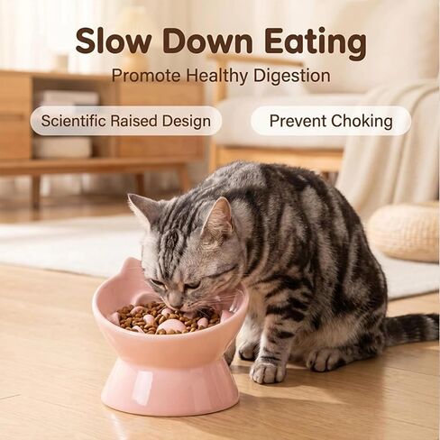 3 Pack Elevated Cat Slow Feeder Ceramic, Elevated Slow Food Bowl in Kuwait