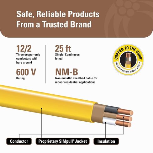 سلك 288221 12/2WG NMB من Southwire 25-قدم 25 قدم أصفر 28828221 1 in Kuwait