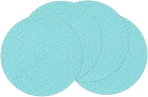 SHACOS Round Placemats Set of 6 Washable 15 inch Round Table Mats Cotton Polyester Woven Braided Place Mats for Dining Table (Aqua, 6) in Kuwait