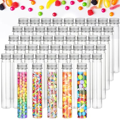 Oungy 50 Pack Plastic Test Tubes with Caps, 65ML Clear Flat Test Tubes with lids Bath Salt Tubes Gumball Candy Tubes, Tube Container Vials for Scientific Experiments, Party Favors, Candy Storage in Kuwait