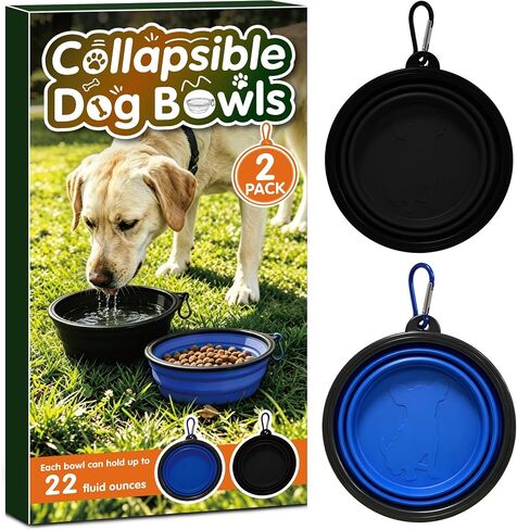 2 Pcs 22 oz Pet Collapsible Travel Dog Bowls with Secure Clasp in Kuwait