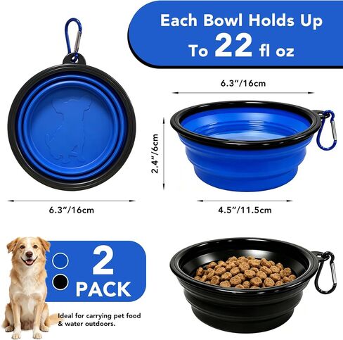 2 Pcs 22 oz Pet Collapsible Travel Dog Bowls with Secure Clasp in Kuwait