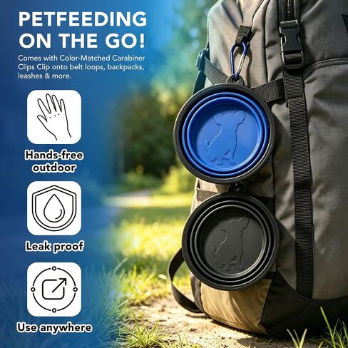 2 Pcs 22 oz Pet Collapsible Travel Dog Bowls with Secure Clasp in Kuwait