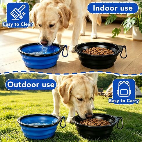 2 Pcs 22 oz Pet Collapsible Travel Dog Bowls with Secure Clasp in Kuwait