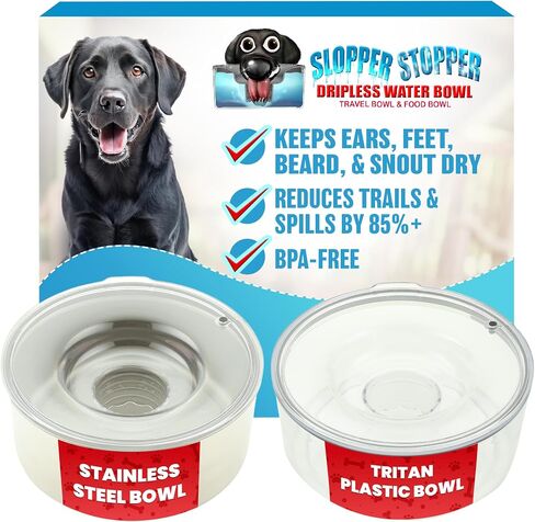 Slopper Stopper Tritan Plastic Dripless Water Bowl with Lid – Holds 1 Gal, Reduces Spills & Trails Up to 85%+, Water Bowl for Large Breed Dogs (51-85 lbs), The Original Slobber Stopper in Kuwait
