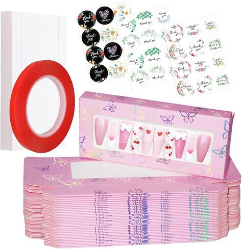 74PCS Press on Nails Packaging Box, Nail Boxes for Business Salon in Kuwait