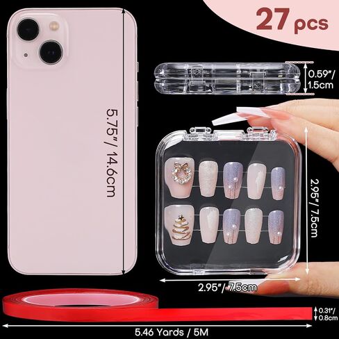 27PCS Press on Nail Boxes with 5M Nail Tape, Acrylic Fake Nail Storage Case in Kuwait