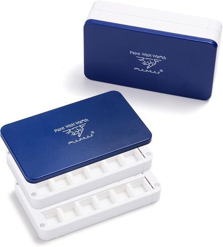Fuumuui Stackable Empty Watercolor Palette Box, Magnetic Design Double Layer 36 Half Pan Grids Watercolor Paint Case with Mixing Area for Artists Travel Plein Air Painting Blue in Kuwait
