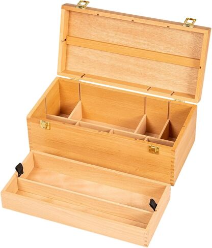 DJAR Multi-Function Artist Tool Box with Locking Clasps, Removable Tray Wooden Art Supply Box for Brushes, Pencils, Erasers,Artist Supplies Storage Organizer, Walnut in Kuwait
