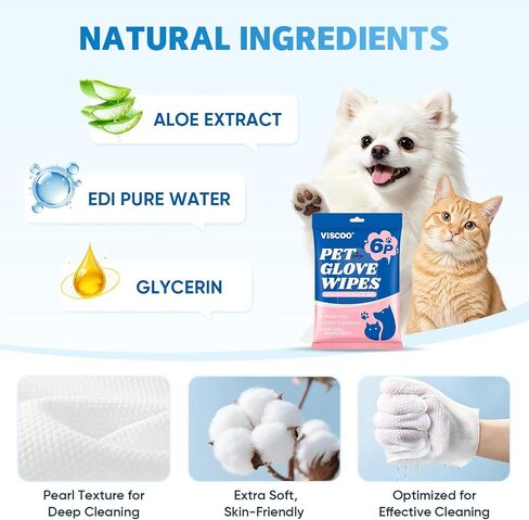 VISCOO 60Pcs Pet Glove Wipes for Dogs & Cats, Pet Cleaning Gloves,Dog Wipes in Saudi Arabia
