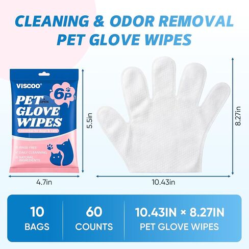 VISCOO 60Pcs Pet Glove Wipes for Dogs & Cats, Pet Cleaning Gloves,Dog Wipes in Saudi Arabia