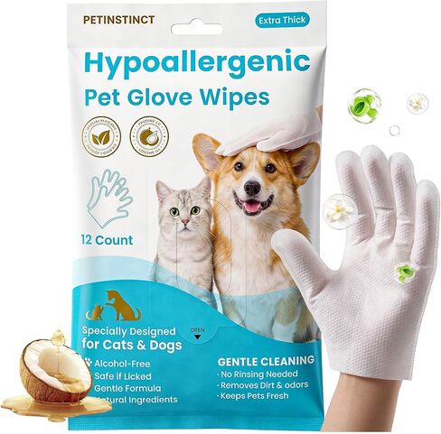Pet Glove Wipes for Dogs & Cats, Grooming Bath Wipes, 12 Pcs in Saudi Arabia