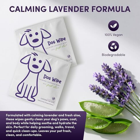 Dog Wipes Individually Wrapped for Paws and Butt, Travel Size Pet Wipes for Dogs, Puppy Cleaning Wipes for Face, Ears, Eyes, No Rinse Grooming Wipes, Deodorizing Lavender, 30 Count On-The-Go Packs in Kuwait