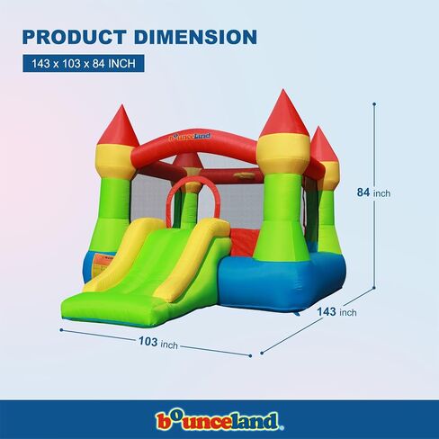 Bounceland Bounce House Castle with Basketball Hoop Inflatable Bouncer, Fun Slide, Safe Entrance Opening, UL Certified Strong Blower Included, 12 ft x 9 ft x 7 ft H in Kuwait