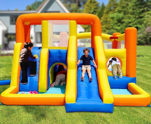 HuaKastro Dual-Zone Bounce House with 2 Slides, 2 Climbing Walls, 2 Pools in Kuwait