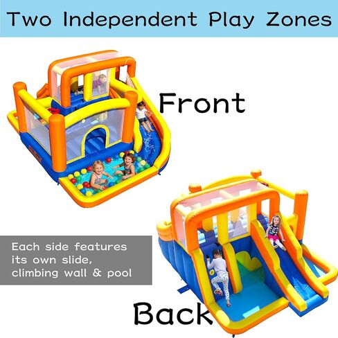 HuaKastro Dual-Zone Bounce House with 2 Slides, 2 Climbing Walls, 2 Pools in Kuwait
