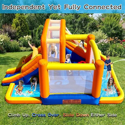 HuaKastro Dual-Zone Bounce House with 2 Slides, 2 Climbing Walls, 2 Pools in Kuwait