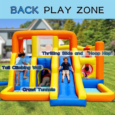 HuaKastro Dual-Zone Bounce House with 2 Slides, 2 Climbing Walls, 2 Pools in Kuwait