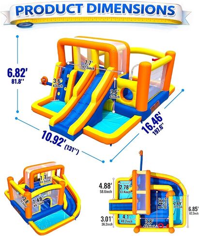HuaKastro Dual-Zone Bounce House with 2 Slides, 2 Climbing Walls, 2 Pools in Kuwait