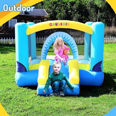 Causeair Inflatable Bounce House for Kids Jumping Outdoor&Indoor,Bouncy Castle with Durable Double Sewn,Basketball Hoop,Shark Theme in Kuwait