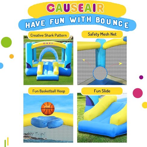 Causeair Inflatable Bounce House for Kids Jumping Outdoor&Indoor,Bouncy Castle with Durable Double Sewn,Basketball Hoop,Shark Theme in Kuwait