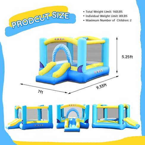 Causeair Inflatable Bounce House for Kids Jumping Outdoor&Indoor,Bouncy Castle with Durable Double Sewn,Basketball Hoop,Shark Theme in Kuwait
