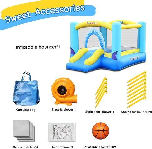Causeair Inflatable Bounce House for Kids Jumping Outdoor&Indoor,Bouncy Castle with Durable Double Sewn,Basketball Hoop,Shark Theme in Kuwait