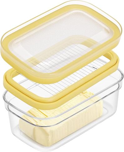 Plastic Butter Dish, Covered Butter Dish with lid, Plastic Butter Keeper with Cutter for Easy Cutting, Small Butter Container for Two 3.5oz Sticks Butter in Kuwait