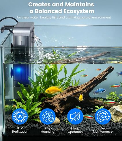 Aquarium Filter with U-V Light, Turtle Tank Filter for Up to 10 Gallon in Saudi Arabia