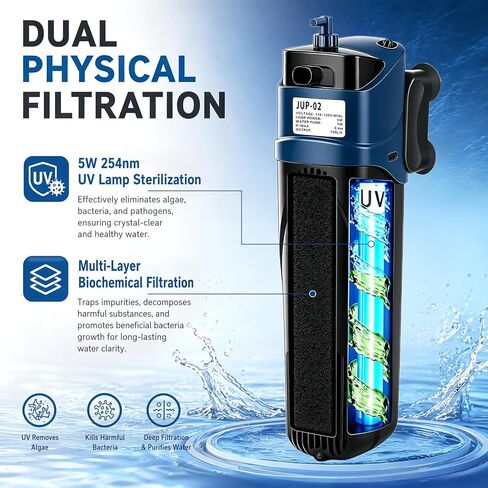 COOSPIDER Fish Tank Filter U-V Submersible Aquarium Filter 132GPH in Saudi Arabia
