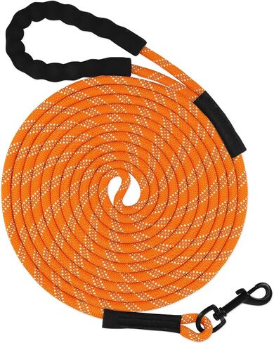 Taglory Long Dog Leash, 15FT 30FT 50FT 66FT, Training and Recall Leash with Comfortable Padded Handle for Large Medium Small Dogs Walking, Camping, Orange 30FT in Kuwait
