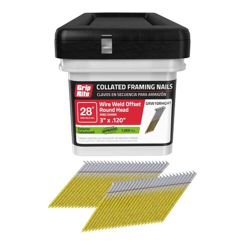 Gripe Rite GR3011M 21 Degree Plastic Strip Round Head Bright Coated Collated Framing Nails, 3" x 0.120" in Kuwait