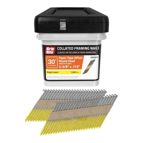 Gripe Rite GR3011M 21 Degree Plastic Strip Round Head Bright Coated Collated Framing Nails, 3" x 0.120" in Kuwait
