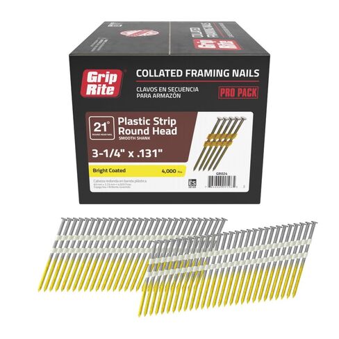Gripe Rite GR3011M 21 Degree Plastic Strip Round Head Bright Coated Collated Framing Nails, 3" x 0.120" in Kuwait
