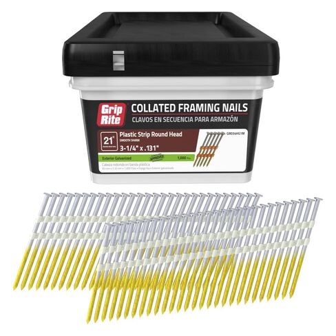 Gripe Rite GR3011M 21 Degree Plastic Strip Round Head Bright Coated Collated Framing Nails, 3" x 0.120" in Kuwait