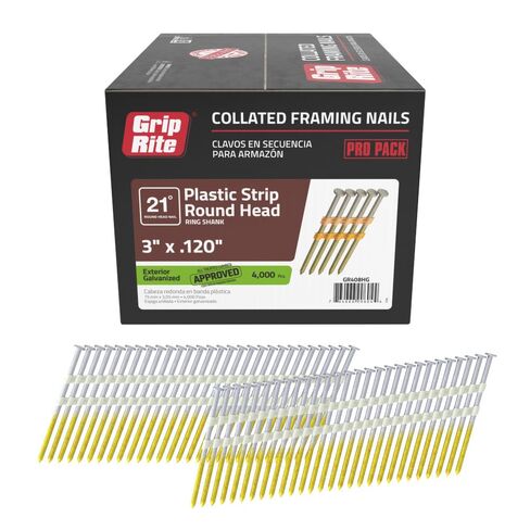 Gripe Rite GR3011M 21 Degree Plastic Strip Round Head Bright Coated Collated Framing Nails, 3" x 0.120" in Kuwait