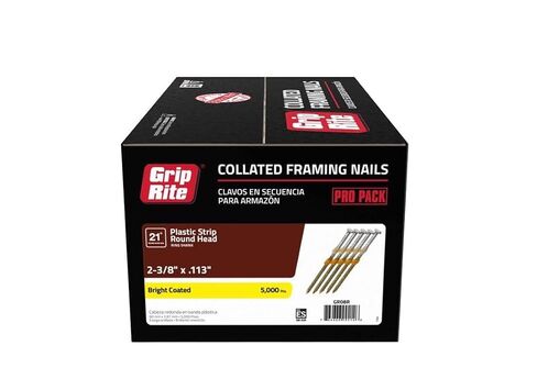 Gripe Rite GR3011M 21 Degree Plastic Strip Round Head Bright Coated Collated Framing Nails, 3" x 0.120" in Kuwait