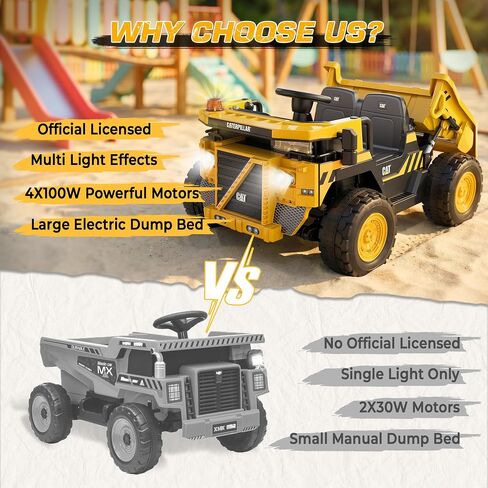 Licensed Caterpillar 24V Ride On Dump Truck w/Remote Control, 4×100W Motors in Kuwait