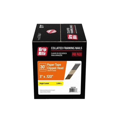 Gripe Rite GR3011M 21 Degree Plastic Strip Round Head Bright Coated Collated Framing Nails, 3" x 0.120" in Kuwait