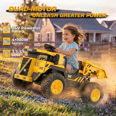 Licensed Caterpillar 24V Ride On Dump Truck w/Remote Control, 4×100W Motors in Kuwait