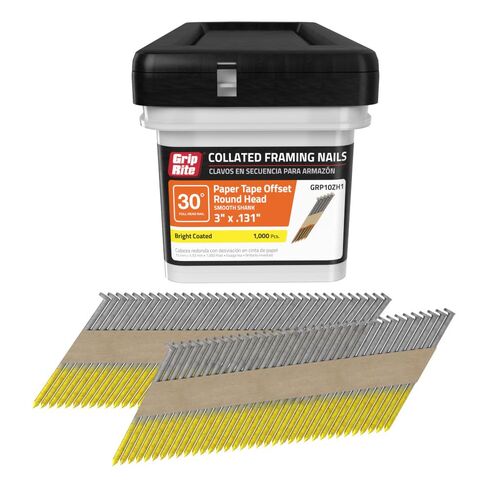 Gripe Rite GR3011M 21 Degree Plastic Strip Round Head Bright Coated Collated Framing Nails, 3" x 0.120" in Kuwait