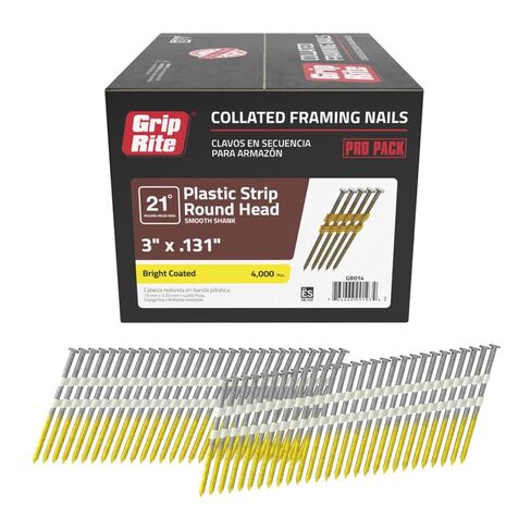 Gripe Rite GR3011M 21 Degree Plastic Strip Round Head Bright Coated Collated Framing Nails, 3" x 0.120" in Kuwait