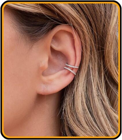Fake Hoop Earrings CZ Cubic Zirconia Cartilage Earring 925 Sterling Silver Earrings Ear Cuff Huggie Dainty Minimal Conch Piercing Non Pierced Ear Pods Clip on Earrings for Women Girls in Kuwait